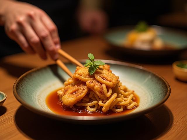 美味しそうな料理を撮影するインフルエンサー