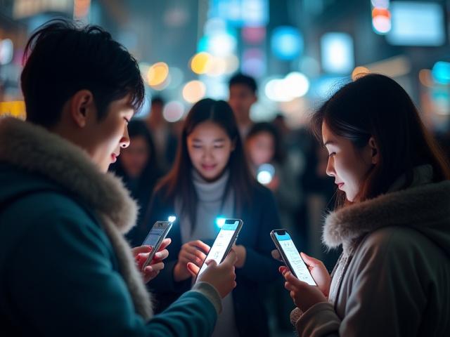 X（旧Twitter）のタイムラインが表示されたスマホと、楽しそうにコメントを打ち込む人々